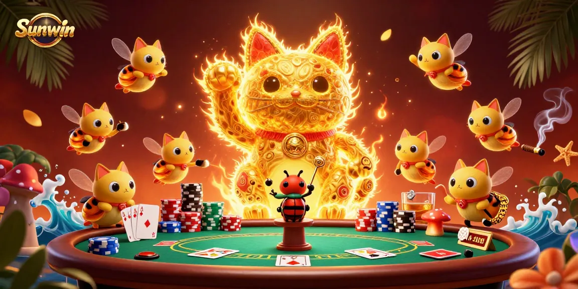 Experience thrilling gameplay at Sunwin with an interactive lucky cat guiding your poker strategy.