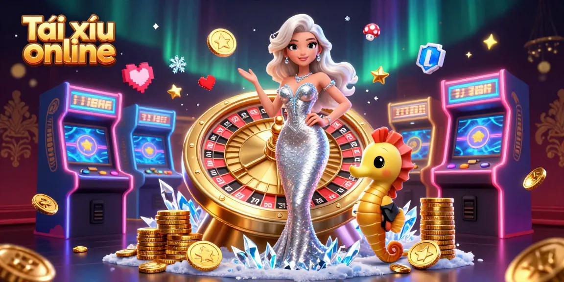 Experience Tài xỉu online action with vibrant colors, 3D characters, and casino elements.