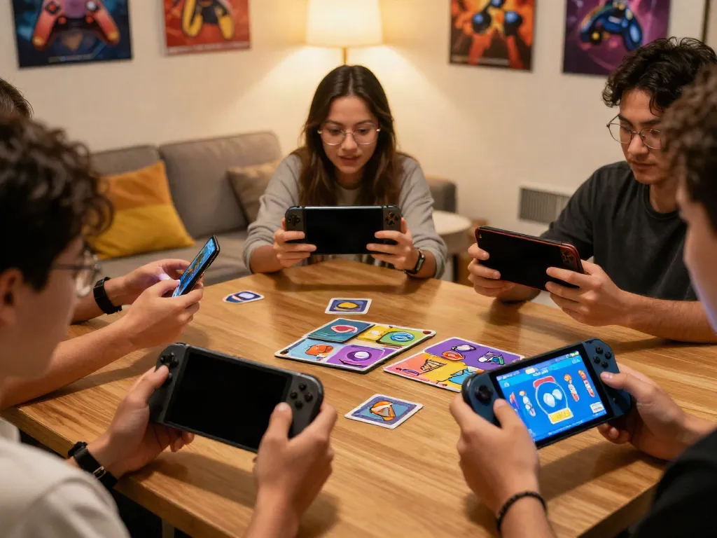 Active players enjoying yono games in a cozy living room setting, showcasing diverse game types on smartphones.