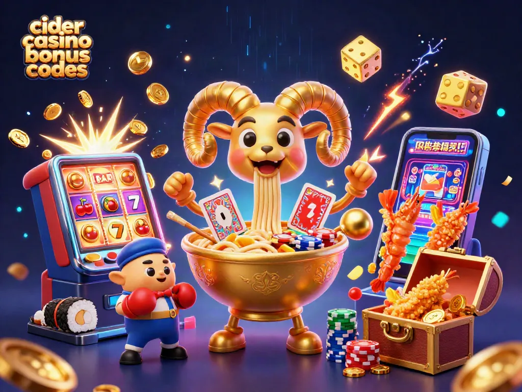 Engage with cider casino bonus codes through vibrant 3D illustration of playful casino elements.