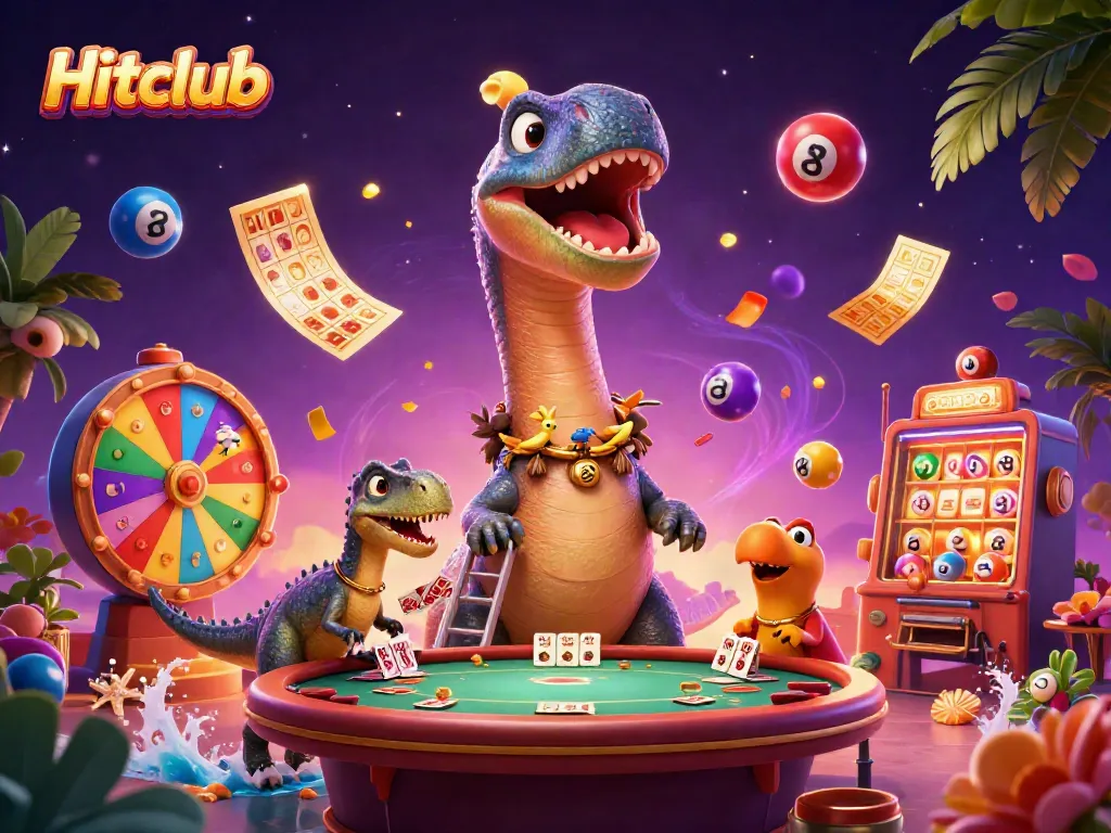 Hitclub's dynamic casino scene featuring lively characters with vibrant elements, delivering an engaging gaming experience.