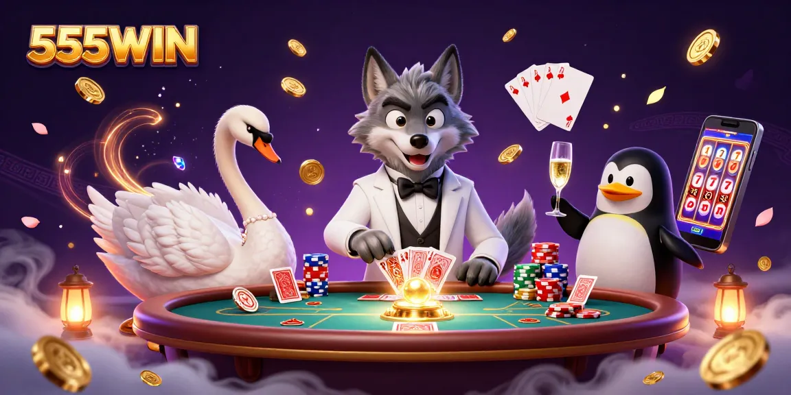Experience thrilling gameplay at 555WIN with vibrant 3D cartoon characters in a colorful casino scene.