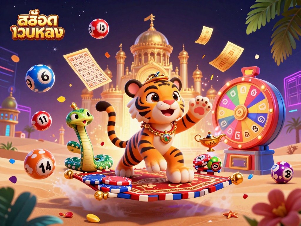 Spin to win at สล็อตเว็บตรง with dynamic lottery games featuring a magical tiger sultan.