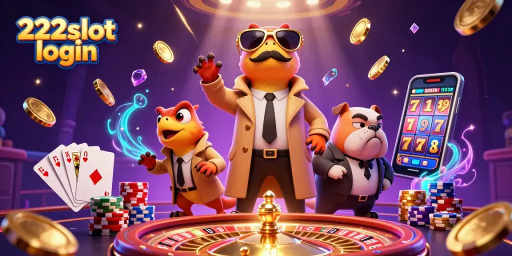 Mengakses 222slot login dengan raptors lucu yang berusaha memasuki lounge VIP kasino.