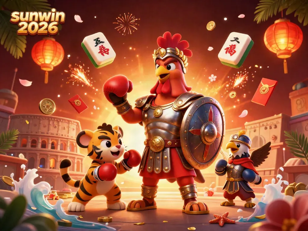 Engage with the vibrant scene of sunwin 2026 filled with colorful gaming elements and characters.