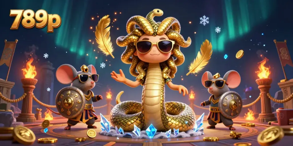 Add excitement at 789p with a lively 3D casino scene showcasing dynamic characters, thrilling elements, and gold treasures.