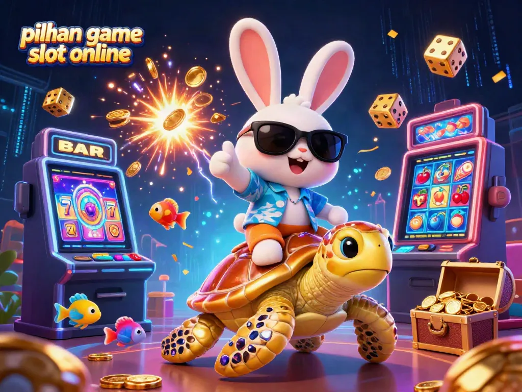Slot online bisa dimainkan dengan menyenangkan dalam ilustrasi kasual, simbol jackpot berseliweran.