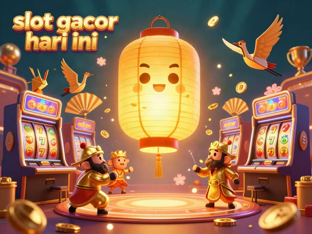 Slot gacor hari ini menampilkan suasana kasino yang memukau dengan mesin slot dan karakter yang bersemangat.