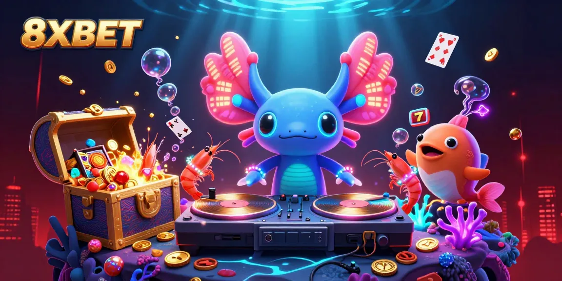 Turntables spinning as 8XBET's colorful characters engage in a lively underwater casino scene.
