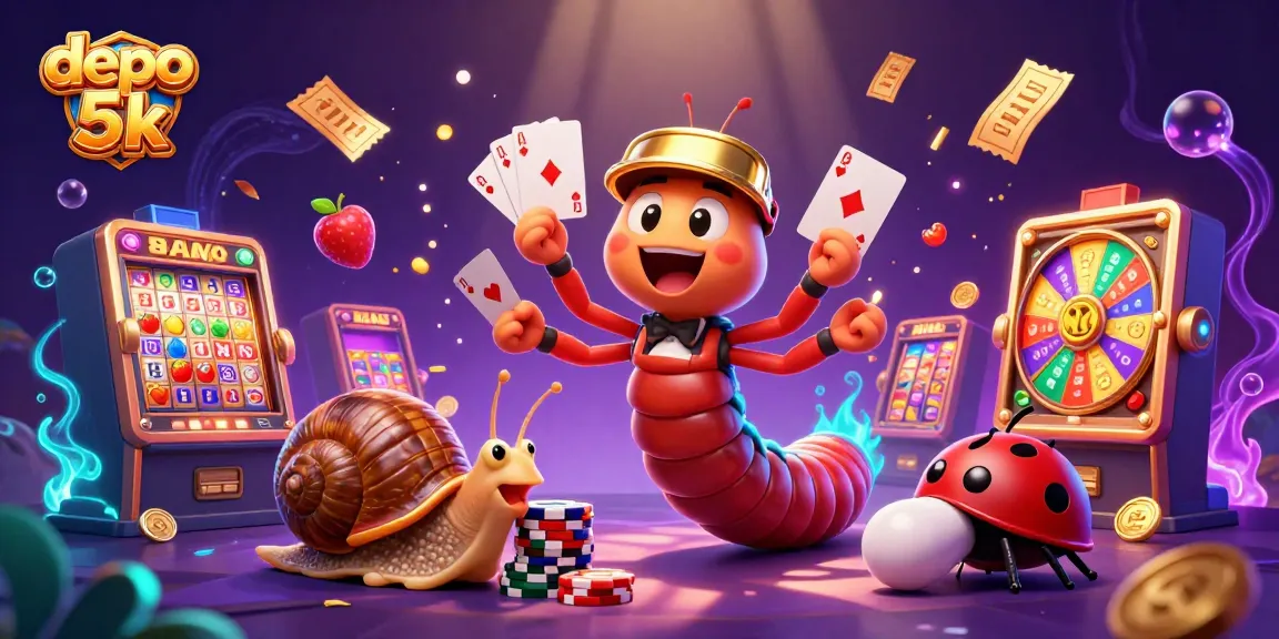 Engage in thrilling action at depo 5k, where a dealer showcases cards with high-stakes excitement and vibrant slot games.