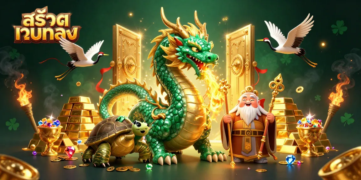Experience the thrill of สล็อตเว็บตรง with a jade dragon and lucky symbols in a dazzling casino scene.