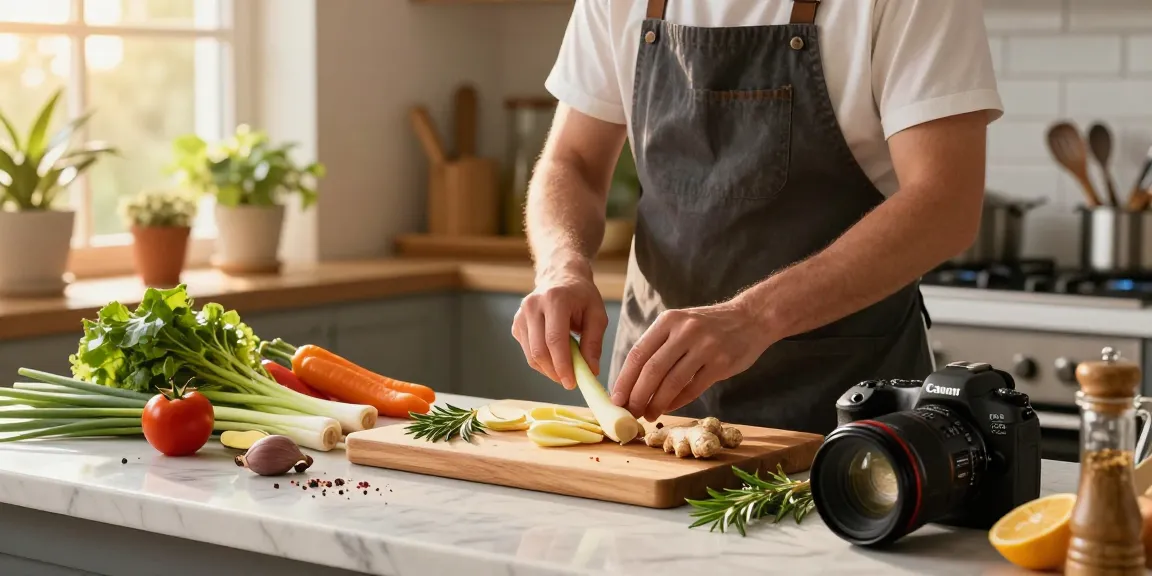 Cooking fresh meals with ginger and lemongrass in a warm kitchen atmosphere for health-conscious individuals.