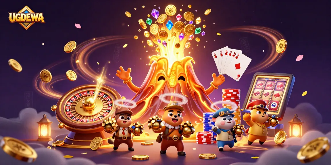 Experience exciting wins at UGDEWA with thrilling slot games and cascading golden coins.