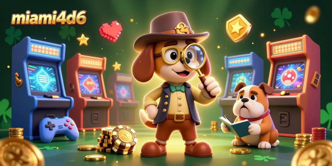 Engage with miami4d6 through a vibrant 3D casino scene showcasing a detective bloodhound.