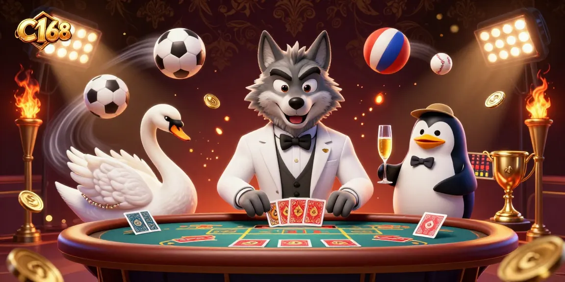 C168 showcases exciting baccarat with animated characters at a casino table