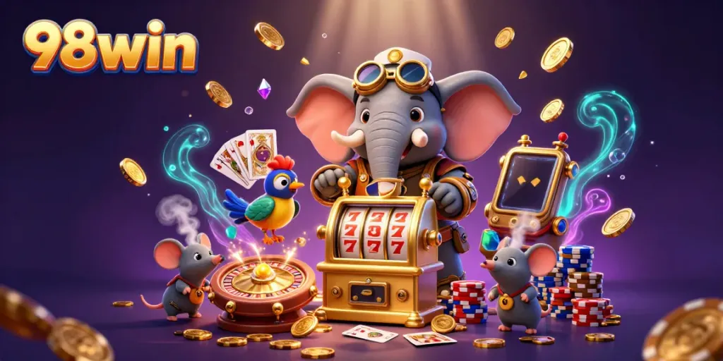 Win big with 98win's exciting casino games featuring 3D characters and vibrant visuals.