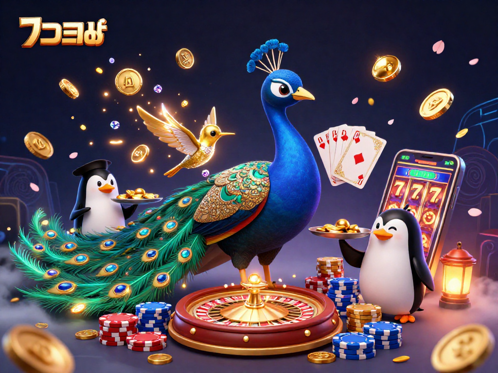Experience the excitement of แทงบอล with vibrant characters and casino elements in a dynamic illustration.