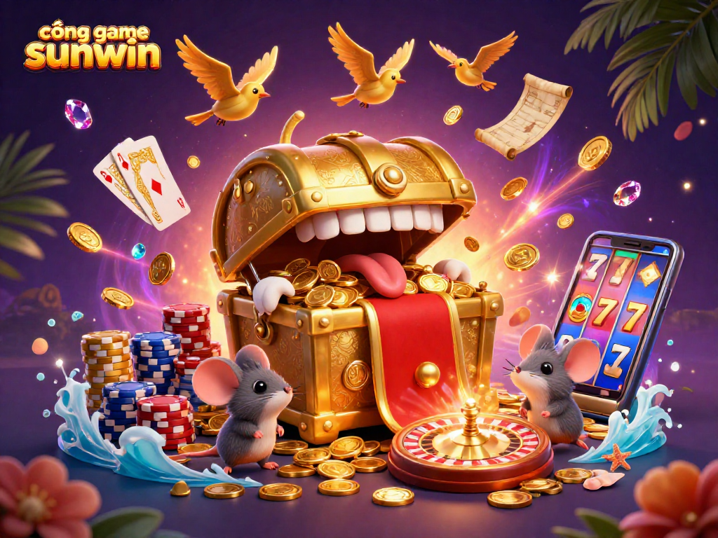 Experience the excitement of cổng game sunwin with dazzling treasures and dynamic casino elements in a vibrant 3D scene.