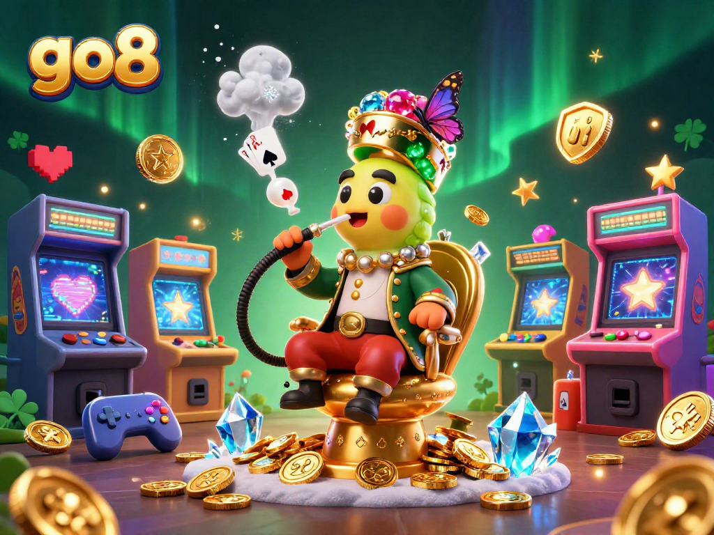 Experience thrilling gameplay with go8's 3D illustration of a whimsical caterpillar hookah-master in a casino setting.