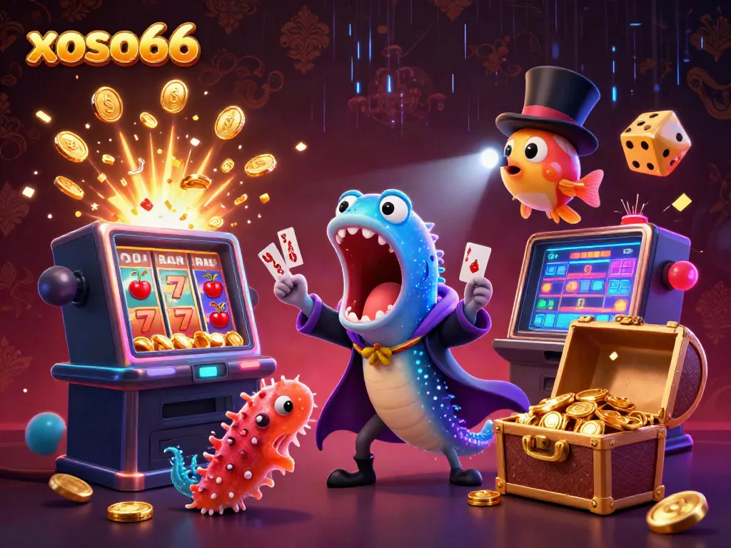 Experience thrilling magic in xoso66's animated casino scene with deep-sea creatures and slot jackpots.