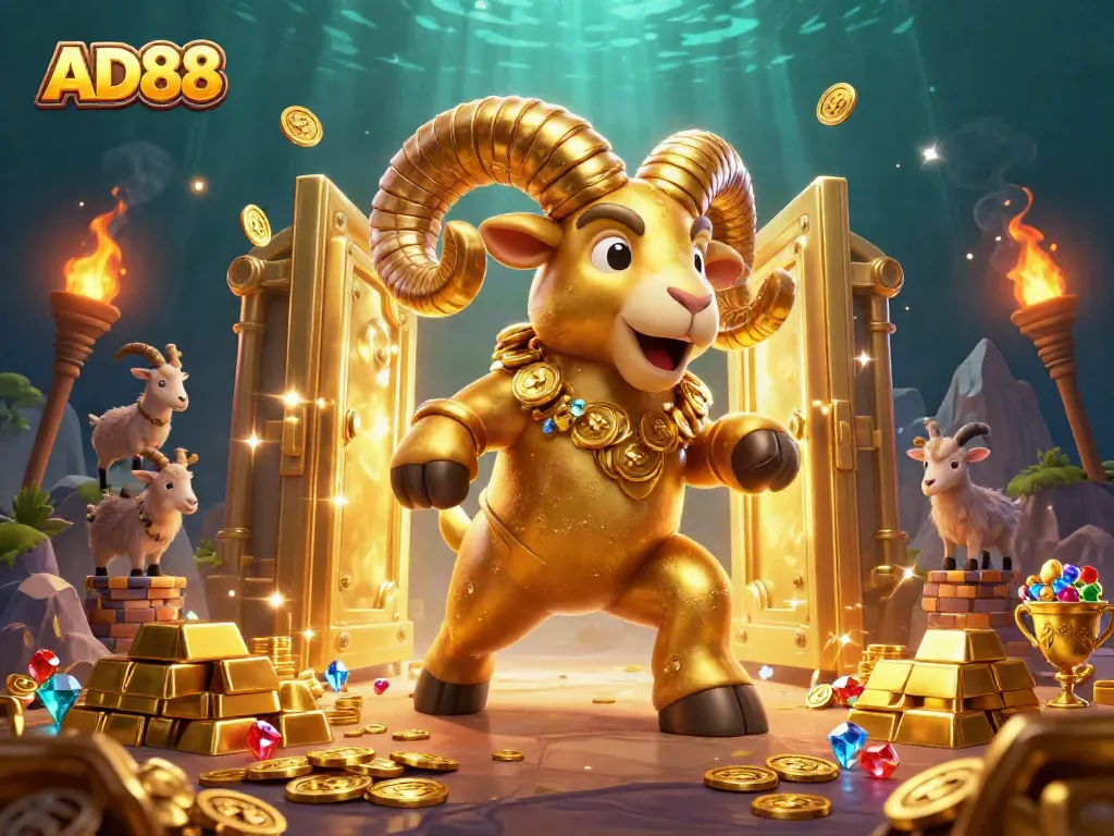 Experience excitement with AD88 as a golden ram charges through a treasure vault bursting with riches.