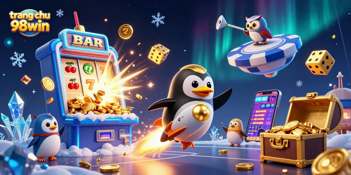 Experience thrilling wins with trang chu 98win as the golden penguin blasts toward a dazzling casino.