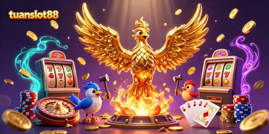 Slot dan jackpot menarik di tuanslot88 bersama karakter ikonis dalam suasana kasino yang menakjubkan.