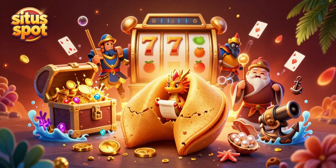 Experience the excitement of situs slot with a golden fortune cookie and dragon in an engaging casino scene.