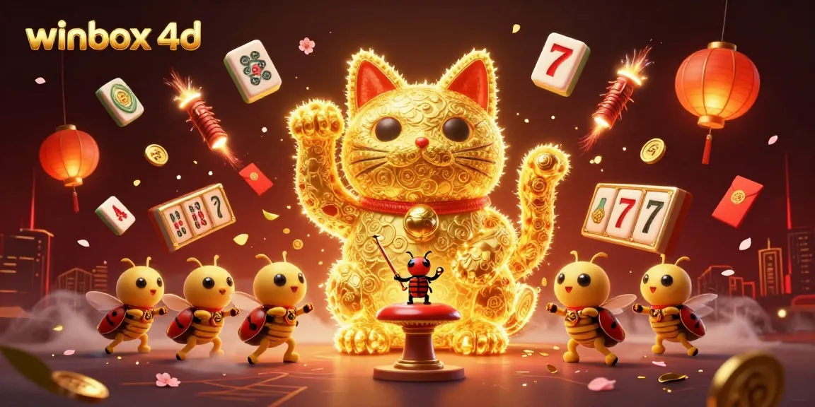 Experience winbox 4d with vibrant golden fireflies and dynamic casino symbols in a captivating setting.