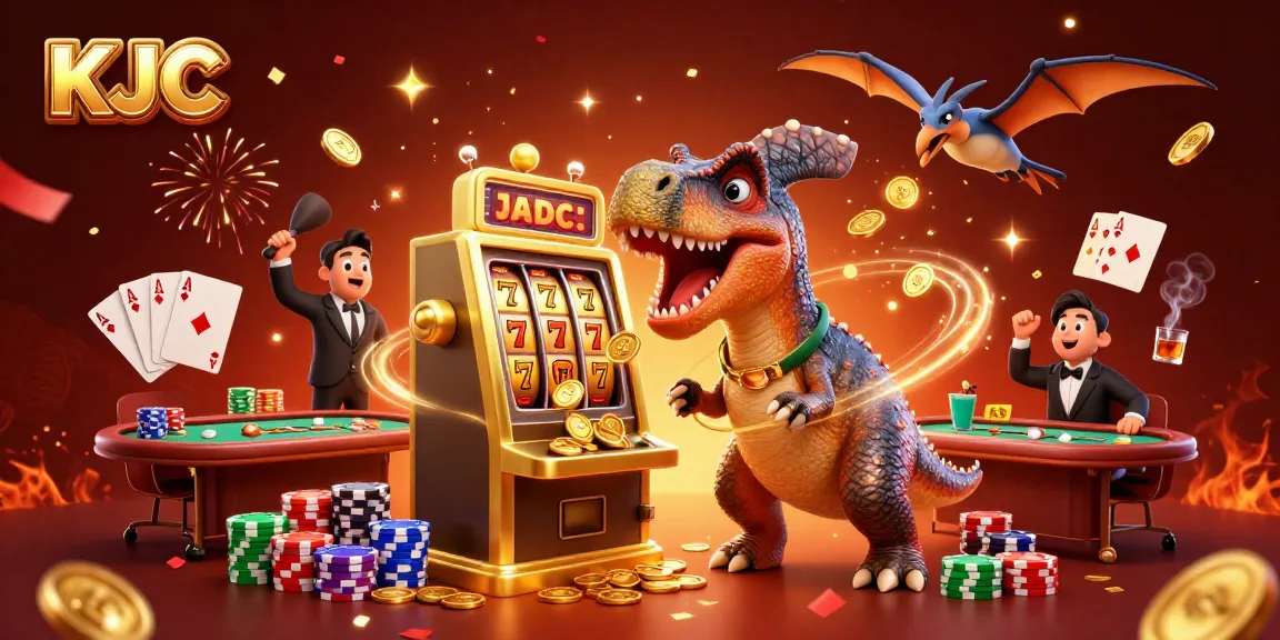 KJC brings excitement with a pachycephalosaurus winning jackpots in a lively casino setting