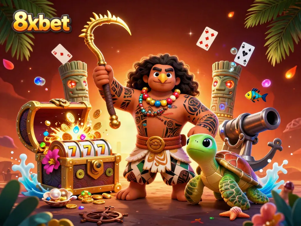 Engage with exciting gameplay at 8xbet as you spin slot reels surrounded by vibrant characters.