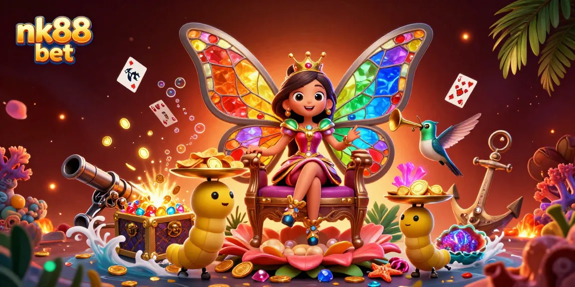 Experience the thrill of nk88 bet with colorful gems and cartoon characters in a vibrant casino atmosphere.