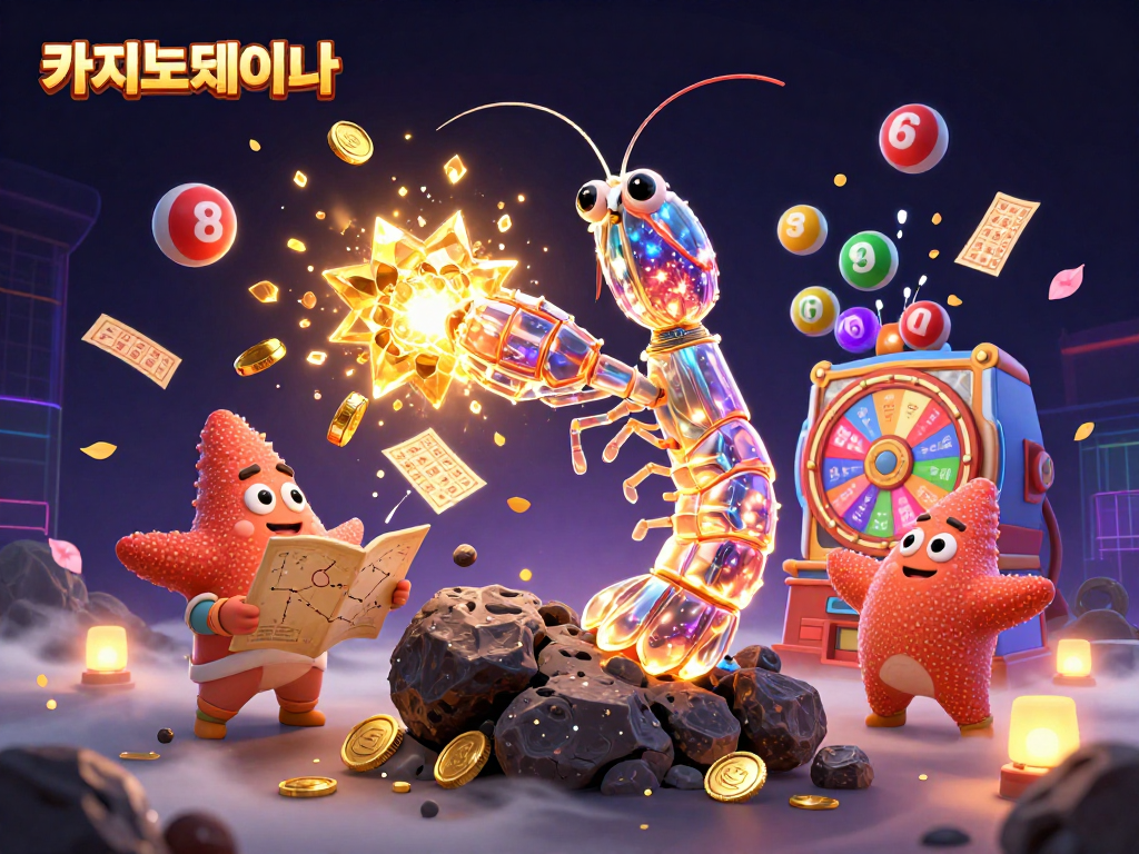 카지노사이트에서 슬롯 및 복권 게임을 즐기는 3D 만티스 새우와 별자리 지도를 읽는 별자리 성게의 모습