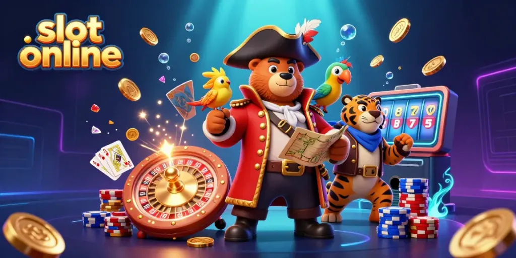 Experience the thrill of slot online with colorful characters and dynamic casino elements.