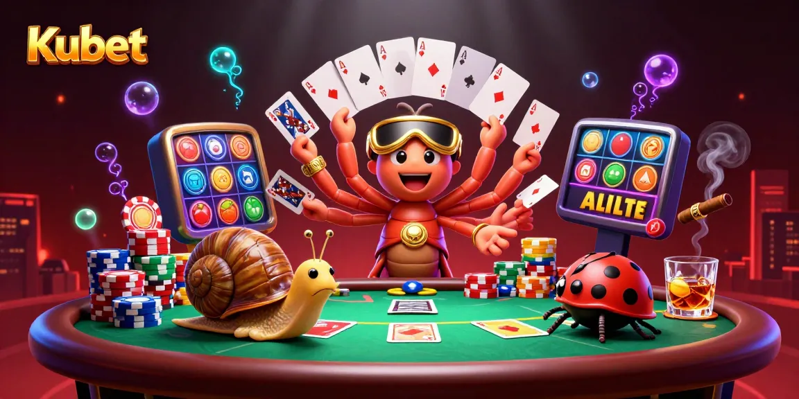 Kubet casino illustration with playful characters engaging in a vibrant card game atmosphere